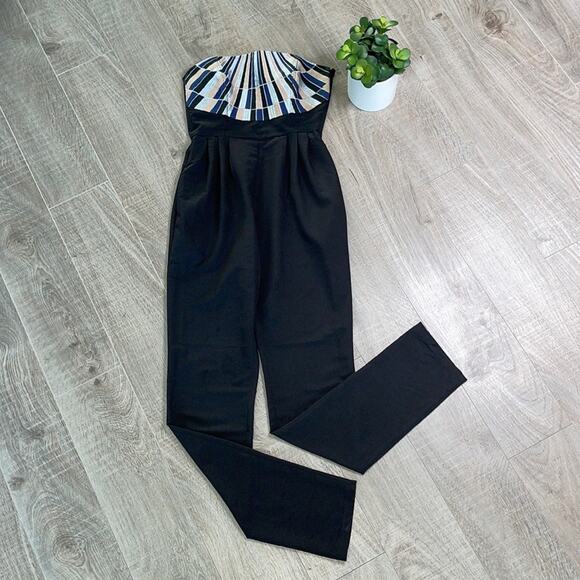 MARA HOFFMAN Black Strapless Embroidered Bodice Jumpsuit with Pockets Size 2 - Picture 3 of 12